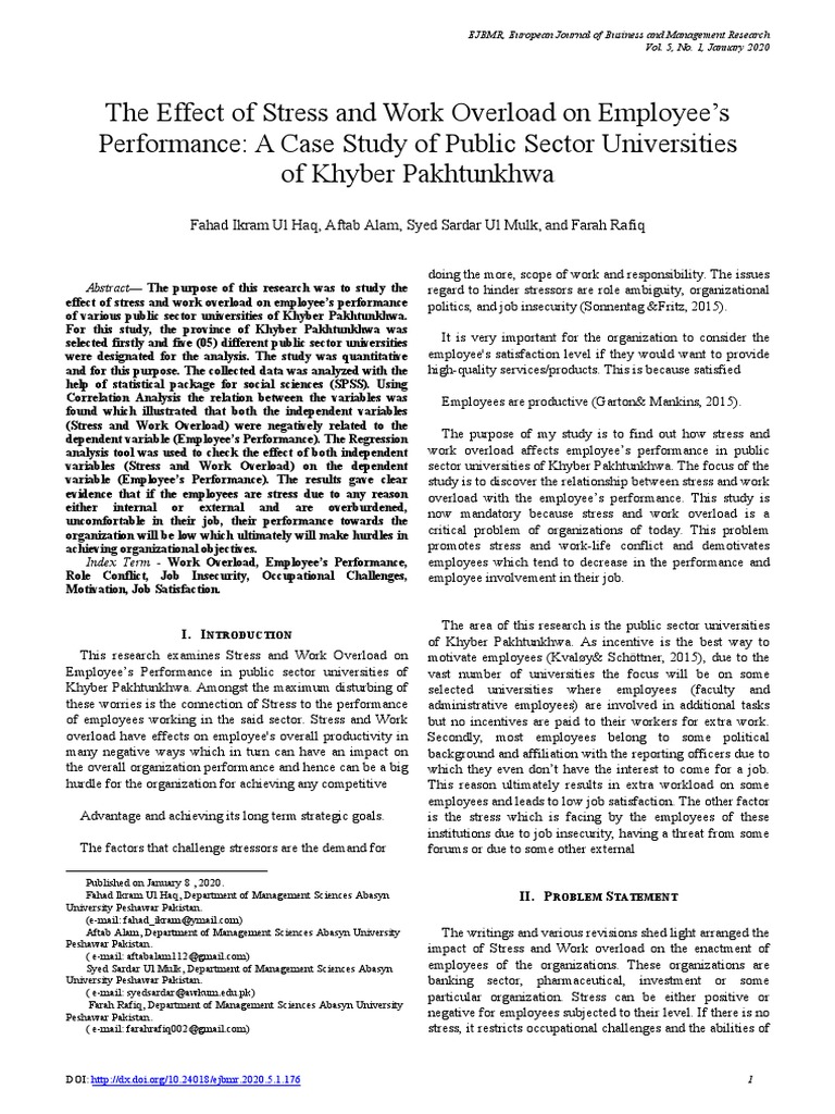 The Effect of Stressand Work Overload On Employee's Performance: A ...