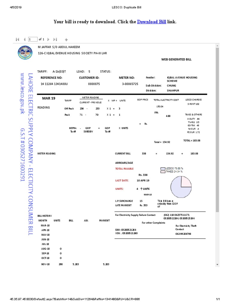 LESCO Duplicate Bill 2 PDF Power Physics Economies