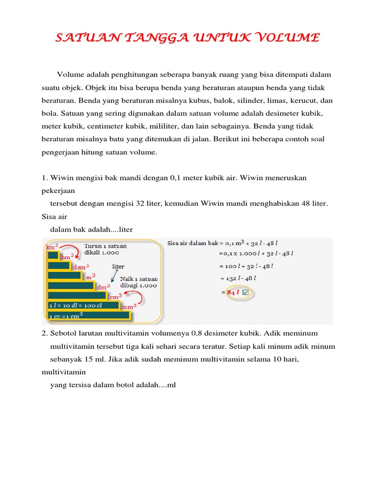 Satuan Tangga untuk Volume Air | PDF | Memasak, Makanan, & Anggur