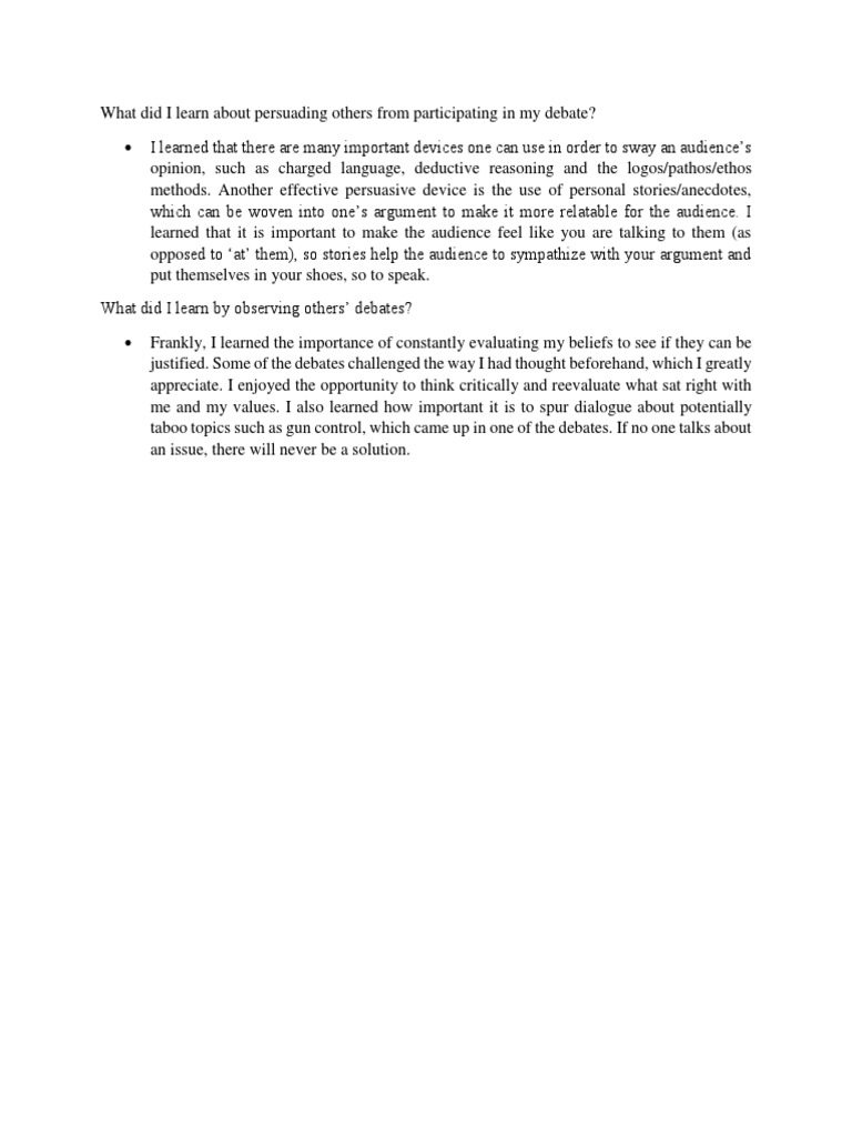 Insights from Debate Participation | PDF
