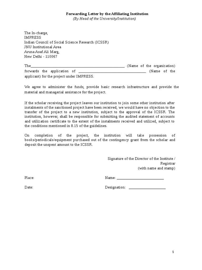Forwarding Letter for Project Application | PDF