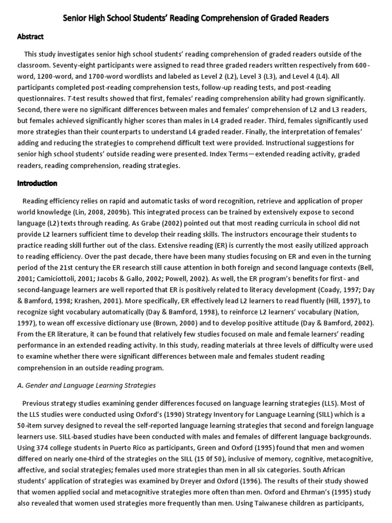 Gender Differences in Reading Comprehension | PDF | Reading ...