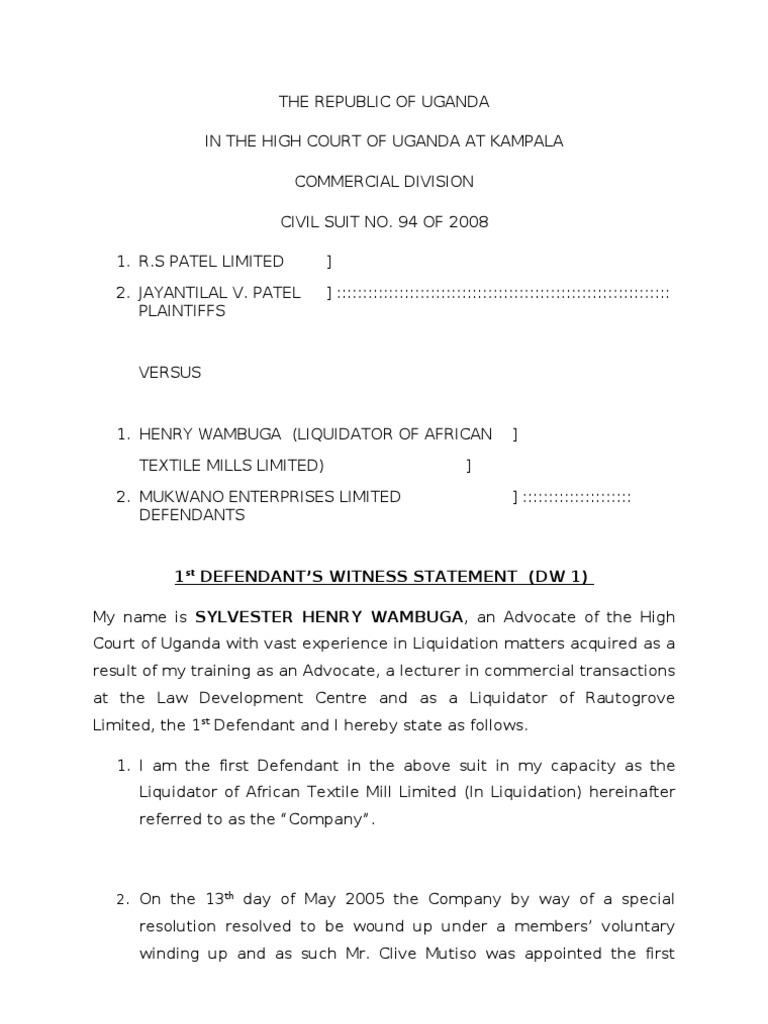 Witness Statement Banks Loans