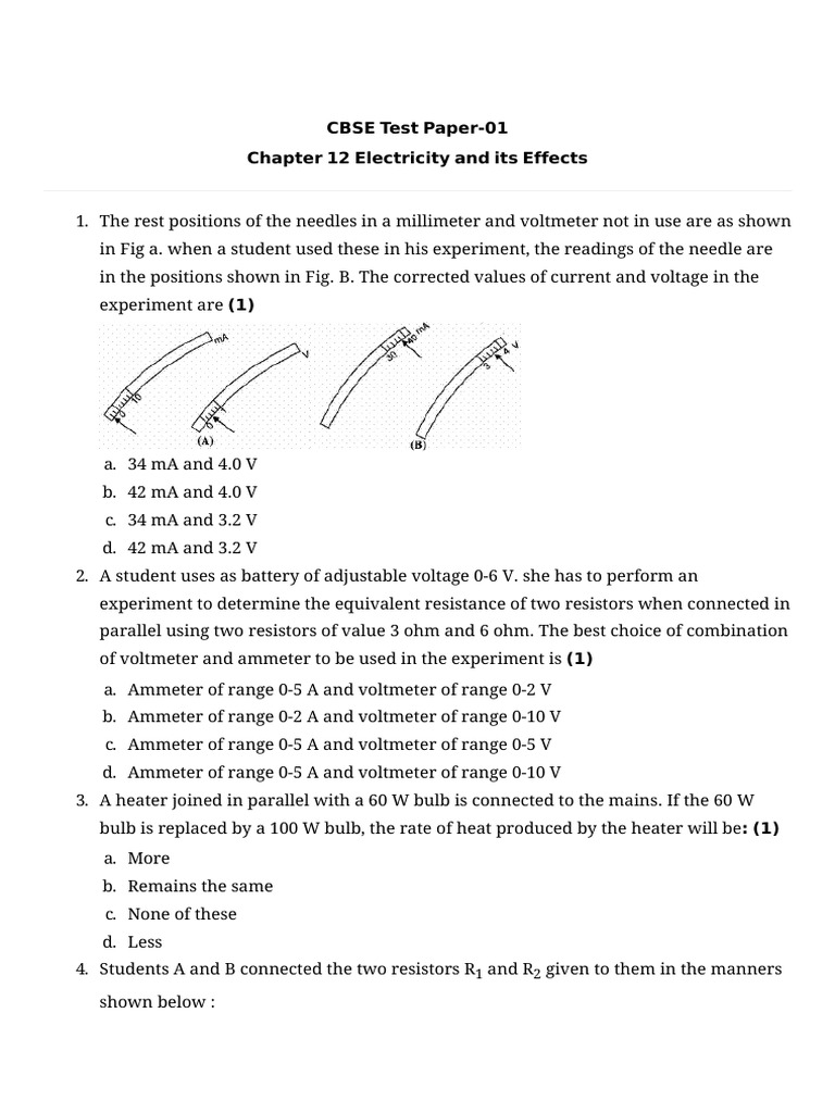 Class 10 Electricity Test Paper | PDF | Volt | Series And Parallel Circuits