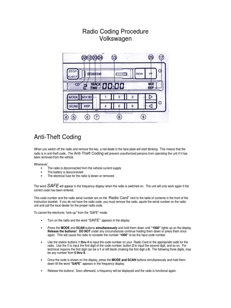 VW Radio Anti-Theft Code Guide | PDF | Radio | Manufactured Goods