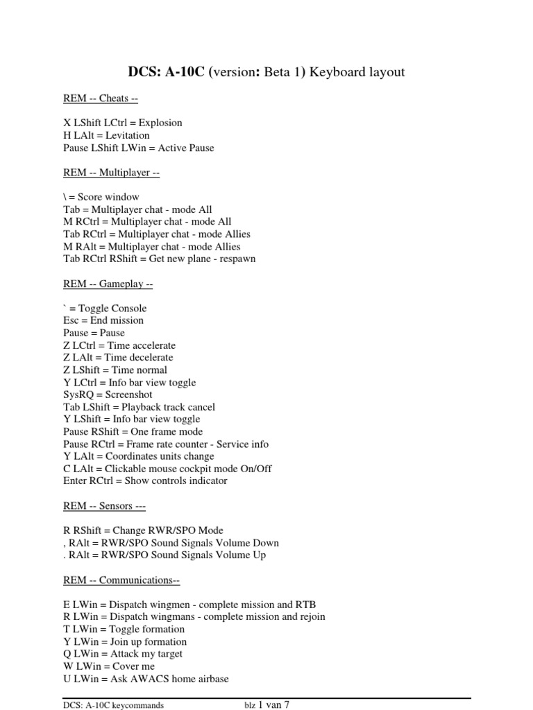 DCS A-10C Keyboard Layout | PDF | Aircraft Flight Control System | Rudder