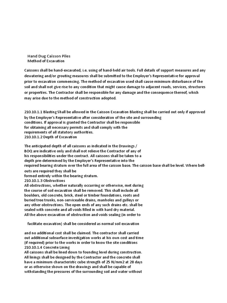 Specifications - Hand Dug Caisson Piles | PDF | Deep Foundation | Concrete