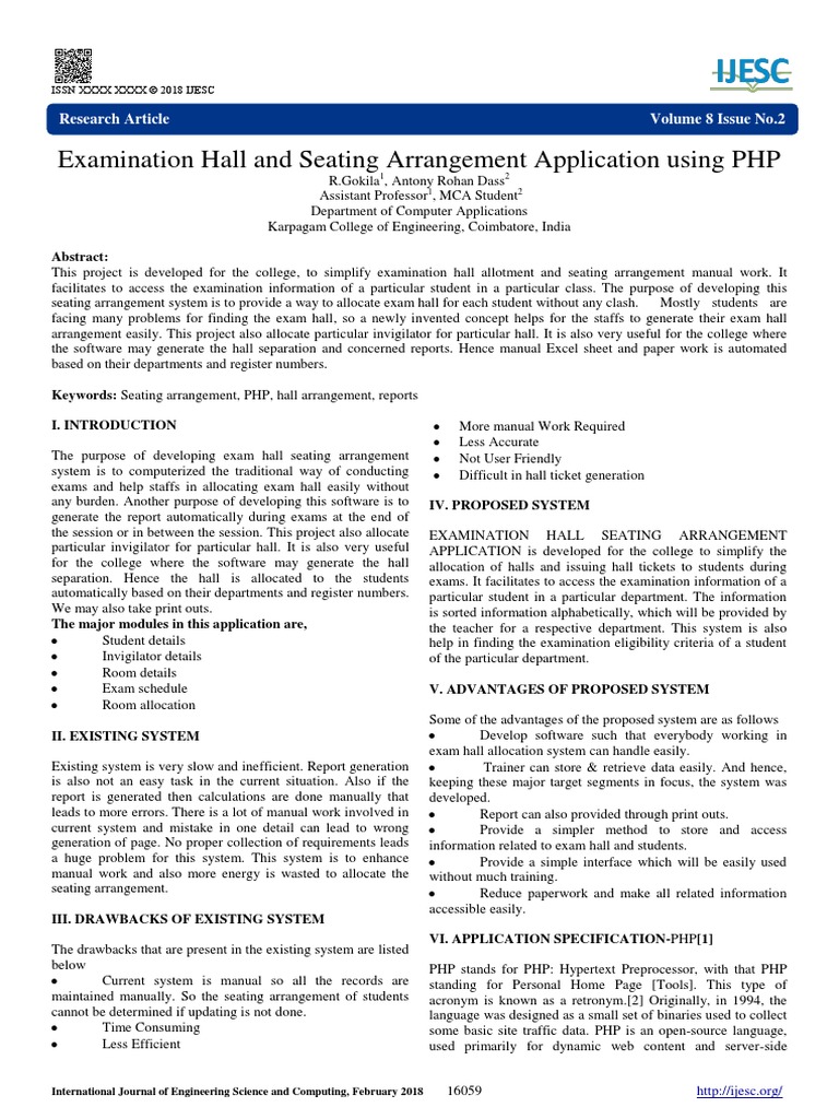 .Examination Hall and Seating Arrangement Application Using PHP PDF ...