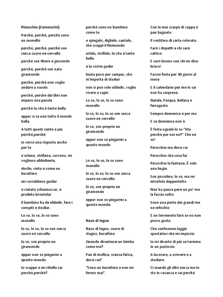 Pinocchio Testo | PDF