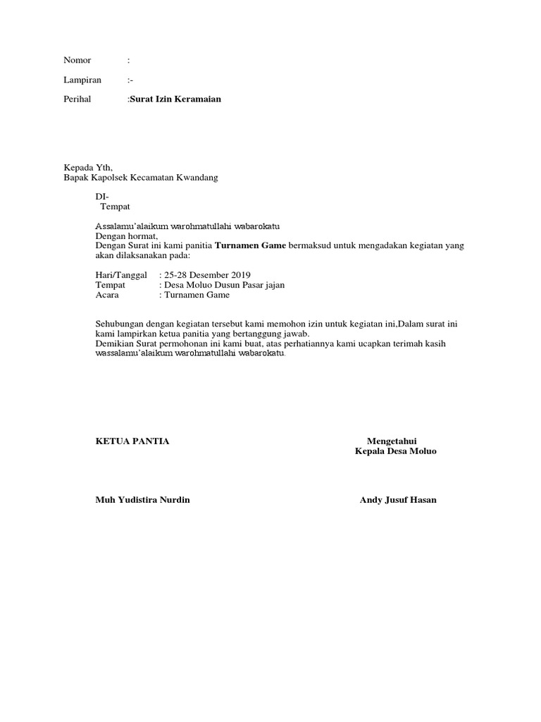 Surat Izin Keramaian Turnamen Game | PDF | Hukum