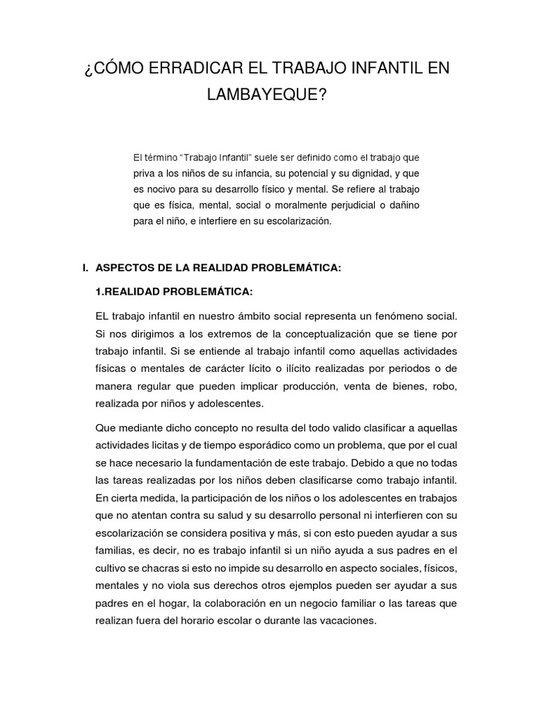 CÓMO ERRADICAR EL TRABAJO INFANTIL EN LAMBAYEQUE | PDF | Trabajo ...