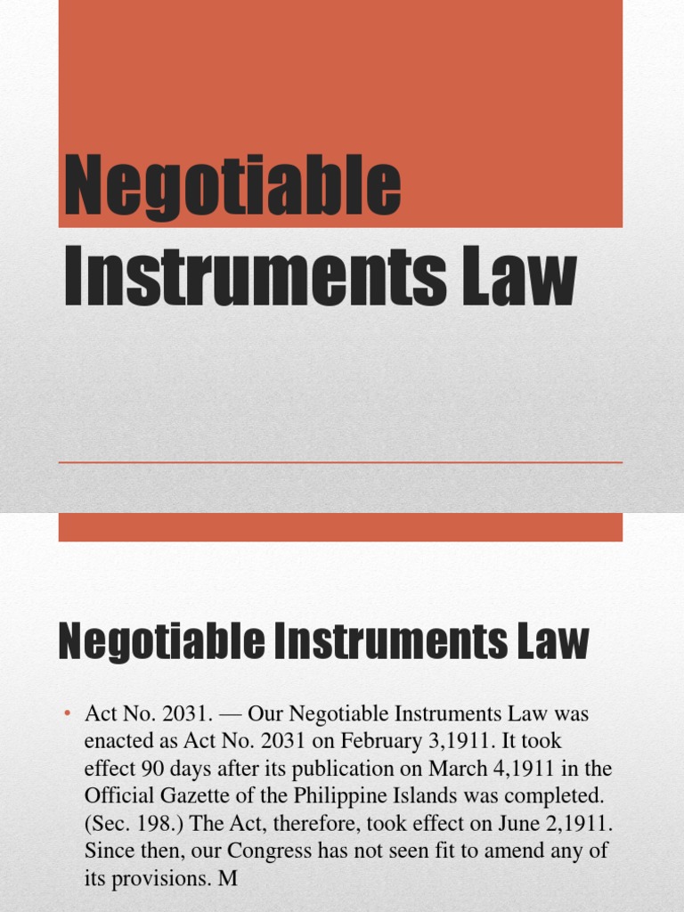 Overview of Negotiable Instruments Law | PDF | Negotiable Instrument ...