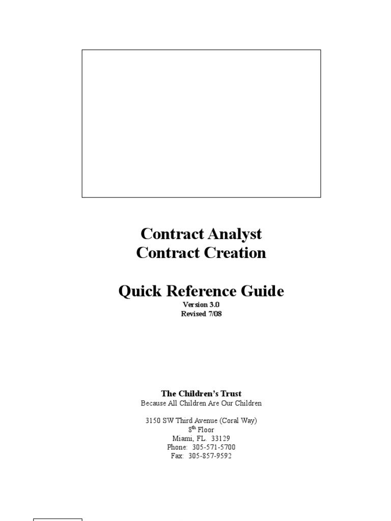 Contract Analyst Contract Creation Quick Reference Guide: The Children ...