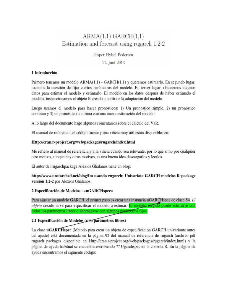TRADUCCIÓN ARMAGARCH (1,1) CON Rugarch | PDF | Valor en riesgo ...