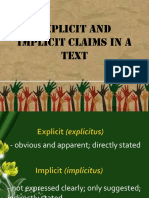 Explicit and Implicit Claims in A Text