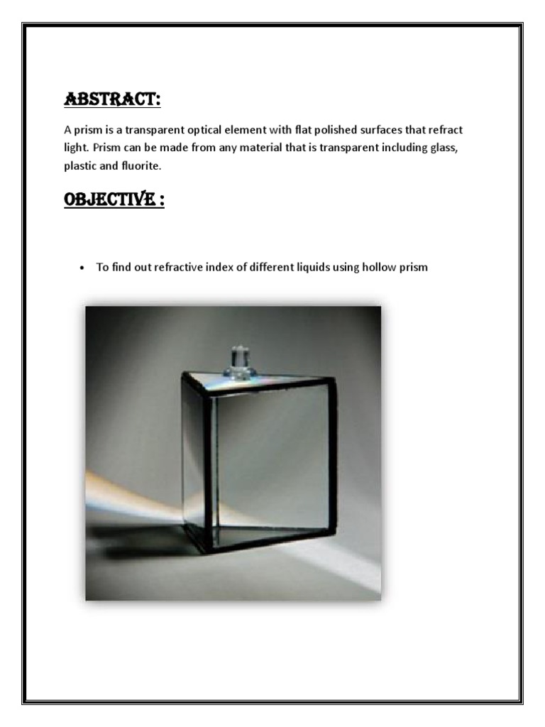 Project On Refractive Index of Different Liquids PDF Prism