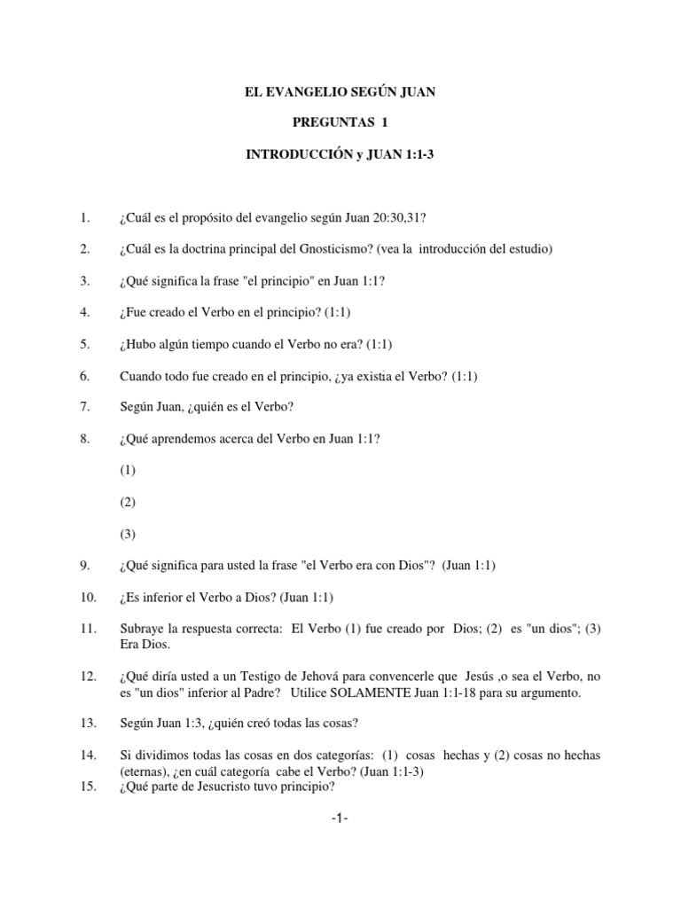 Preguntas Juan | PDF | Evangelio de juan | Jesús