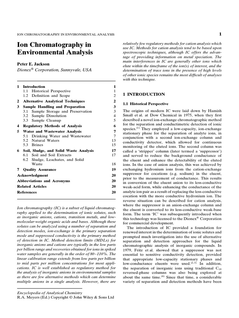 Ion Chromatography in Environmental Analysis | PDF | Ion Exchange ...