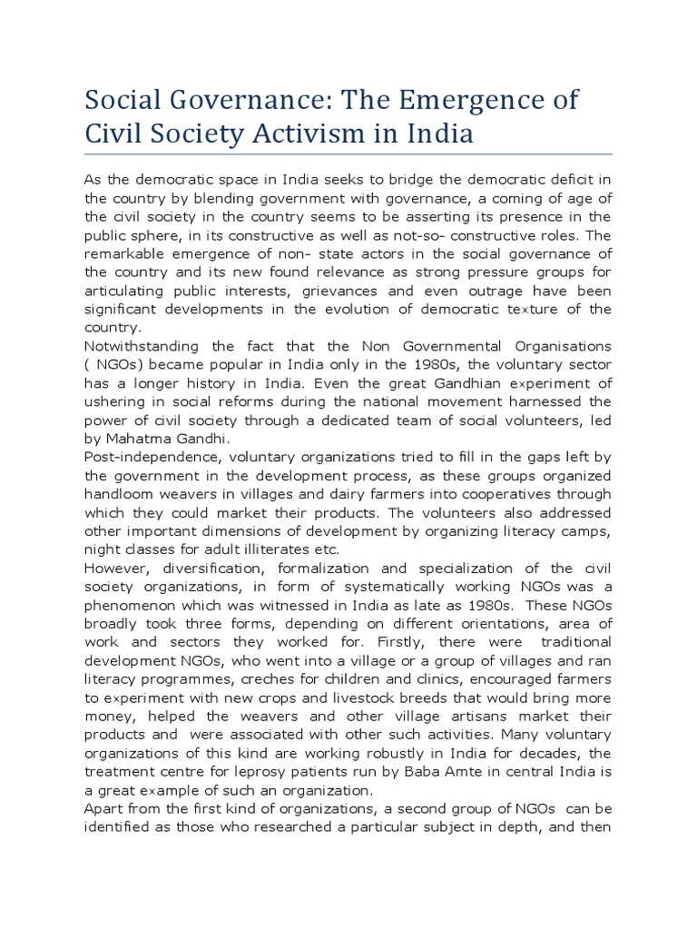 Civil Society Activism in India | PDF | Non Governmental Organization ...
