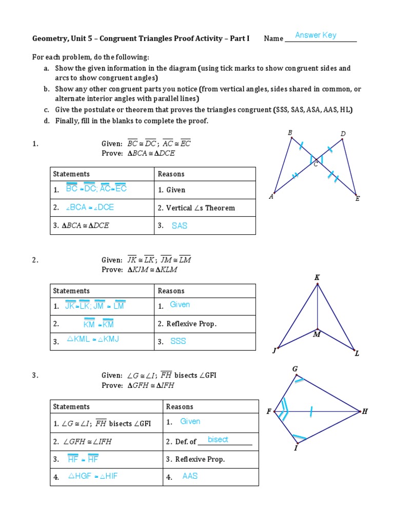 Congruent Triangles Proof  Worksheet-4 Answers  PDF  Euclid With Triangle Proofs Worksheet Answers