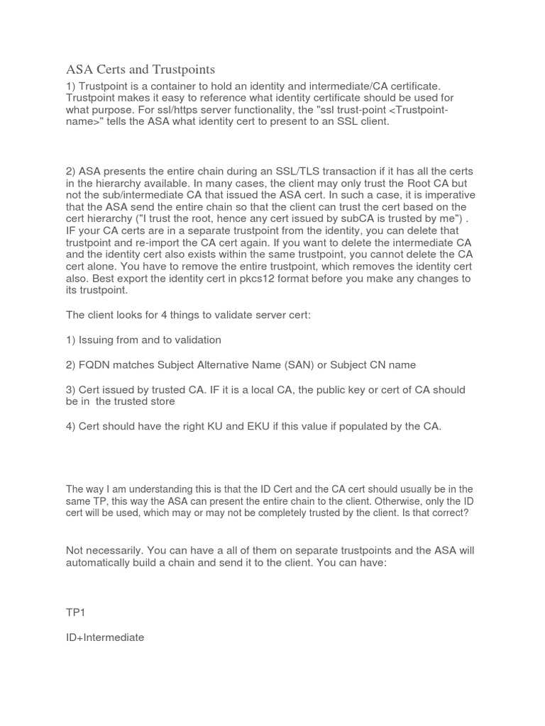 ASA Certs and Trustpoints | PDF | Public Key Certificate | Transport Layer  Security