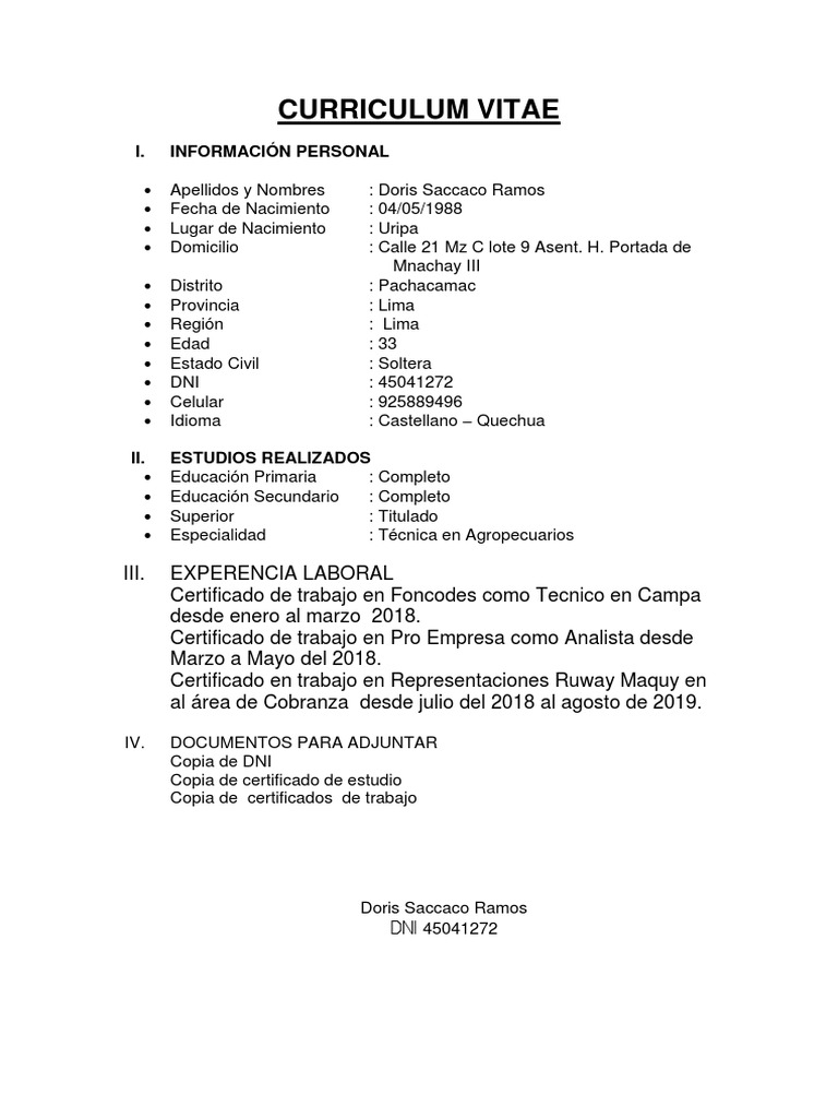 Curriculum Vitae de Doris | PDF
