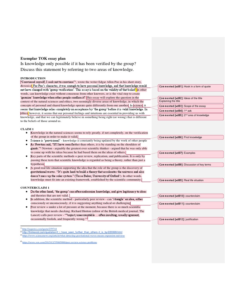 4.2 E.2 Writing The TOK Essay Plan Student Exemplar | PDF | Scientific ...
