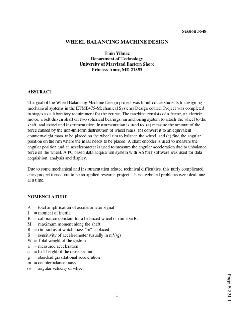 Wheel Balancer Design and Instrumentation | PDF | Bit | Analogue ...