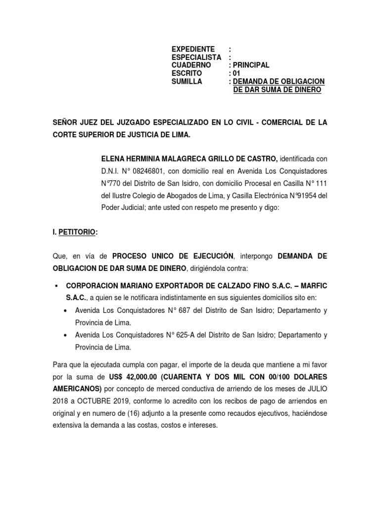Demanda Ejecutiva de Arriendos Impagos Doña Elena | PDF | Demanda judicial  | Ley procesal
