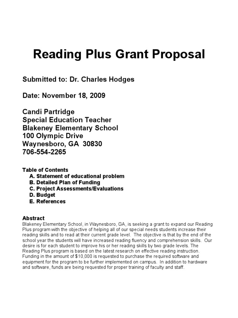 Grant Proposal Reading Comprehension Reading (Process)