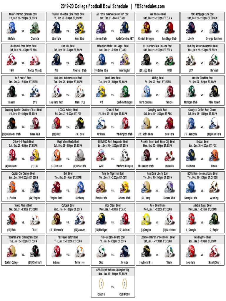 2019 20 Bowl Helmet Schedule | PDF | Ncaa Football | College Football ...