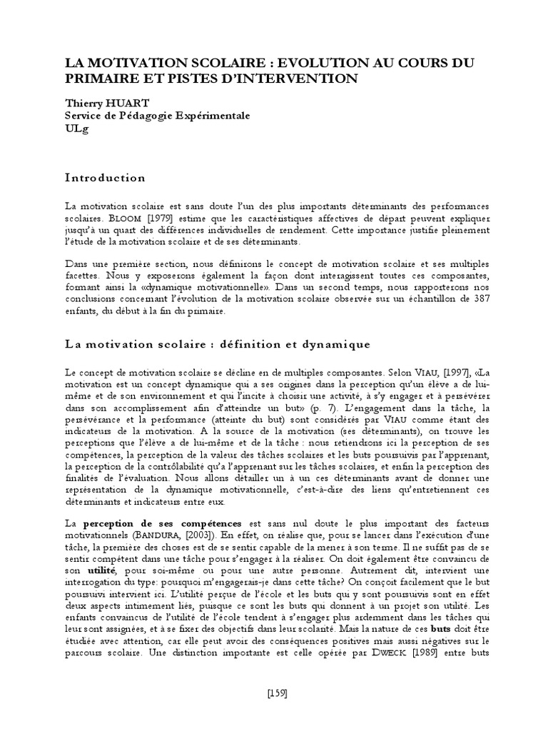Définition de la motivation scolaire | PDF | Auto-efficacité | Motivation
