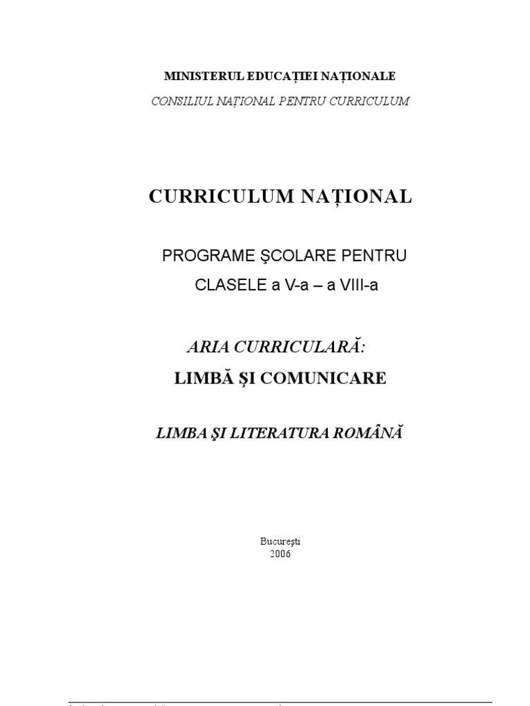 Programa Scolara LB Romana Clasele 5-8 | PDF