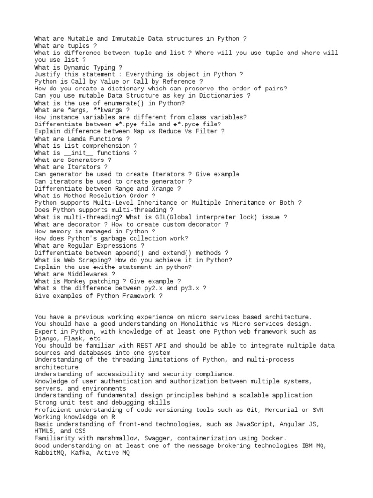 Python Interview Questions | PDF | Python (Programming Language ...