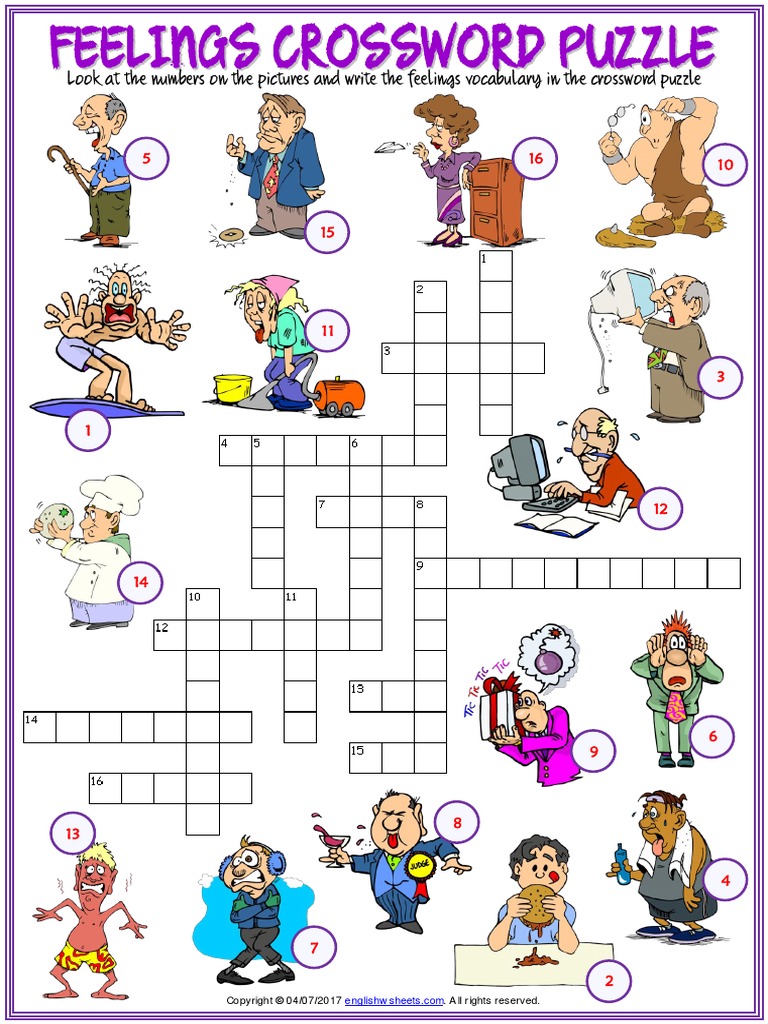 feelings emotions vocabulary esl crossword puzzle worksheet for kids pdf pdf