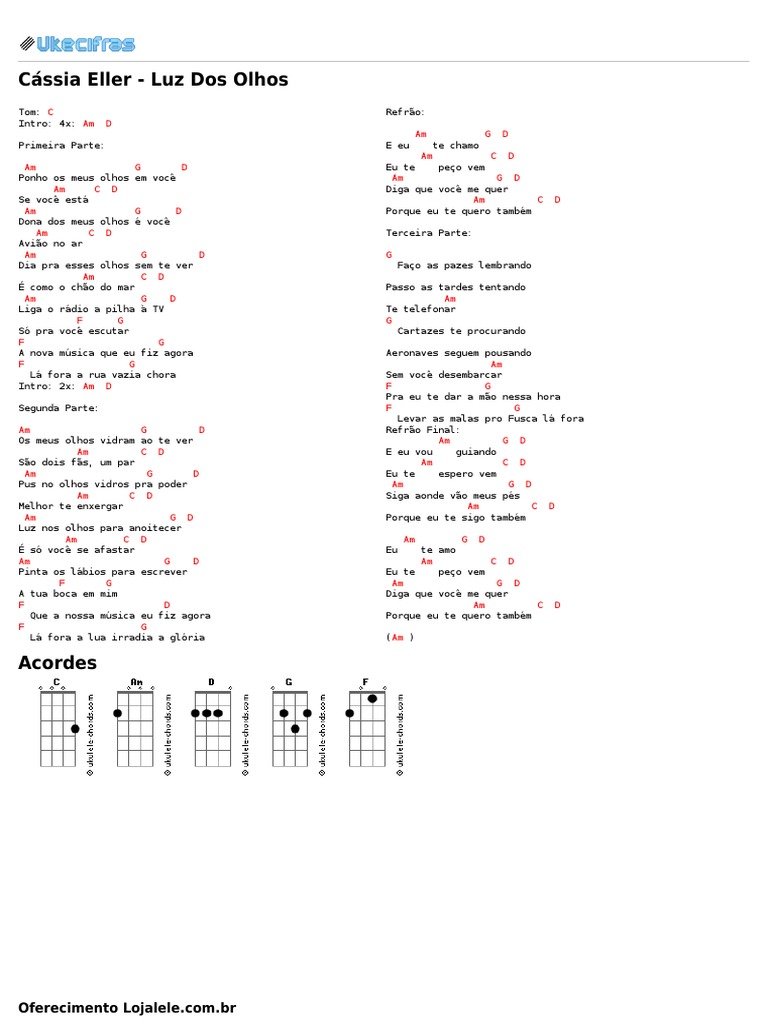 Cássia Eller Luz Dos Olhos Uke Cifras Pdf