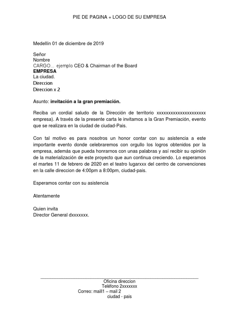 Modelo Carta de Invitacion A Evento | PDF | Negocios | Derecho, image size:768x1024