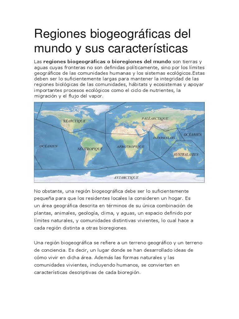 Regiones Biogeográficas Del Mundo y Sus Características | PDF ...
