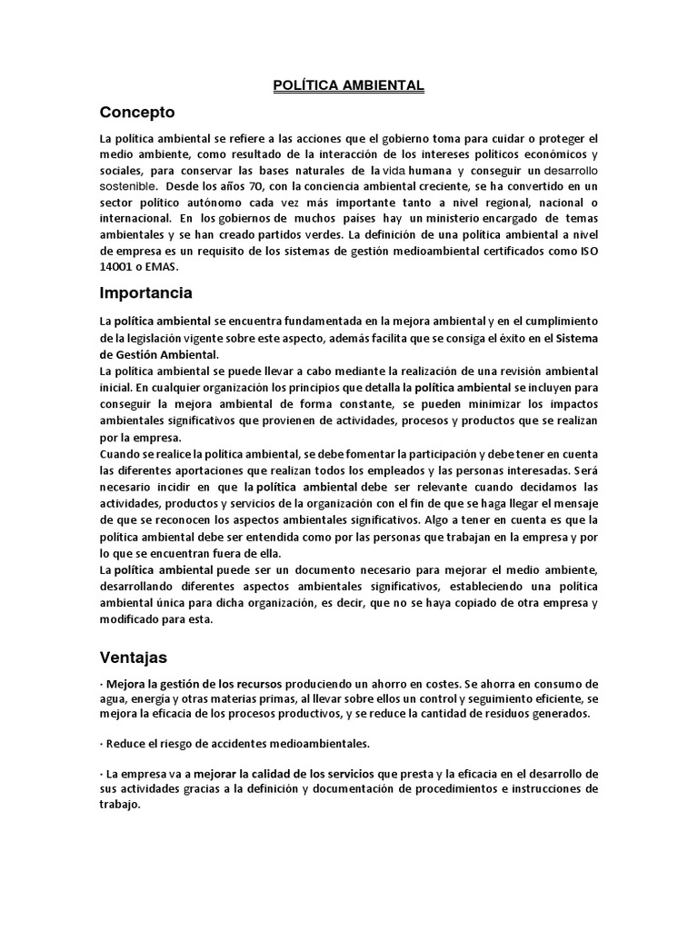 Politica Ambiental | PDF | Política de medio ambiente | Naturaleza