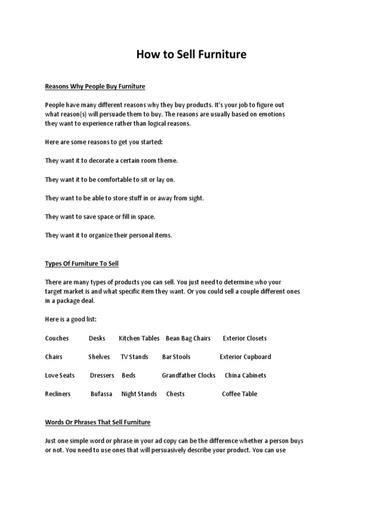 How To Sell Furniture PDF PDF Furniture Chair