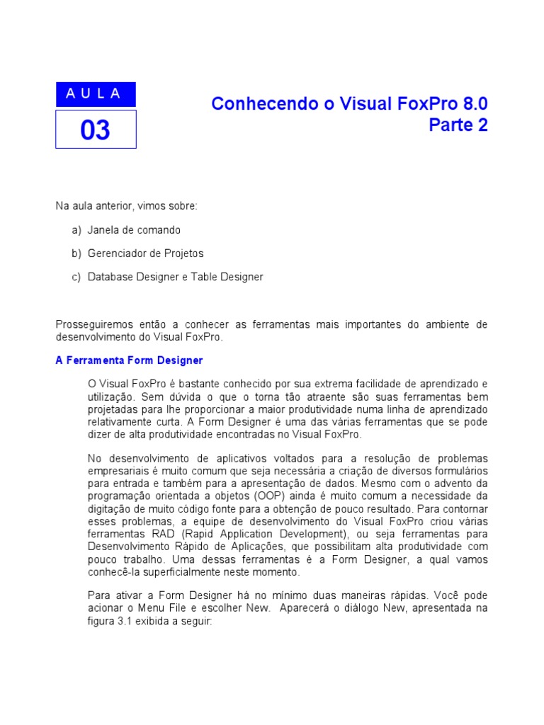 Ferramentas do Visual FoxPro 8.0 | PDF | Janela (informática) | Programas