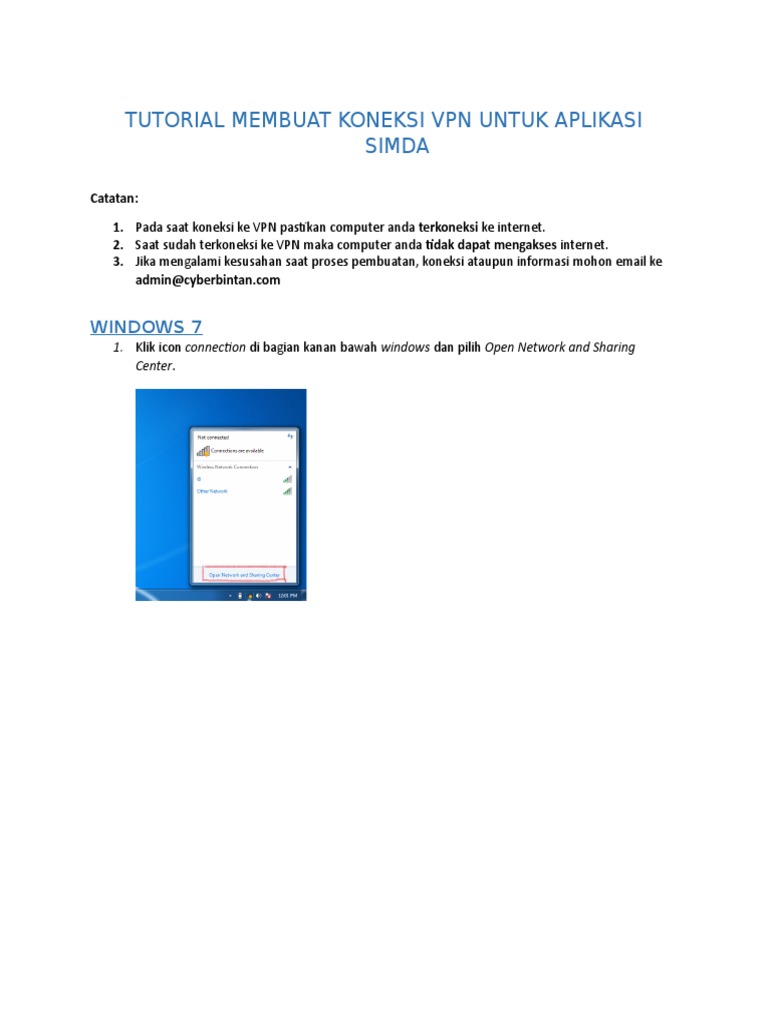 Panduan Koneksi VPN SIMDA | PDF