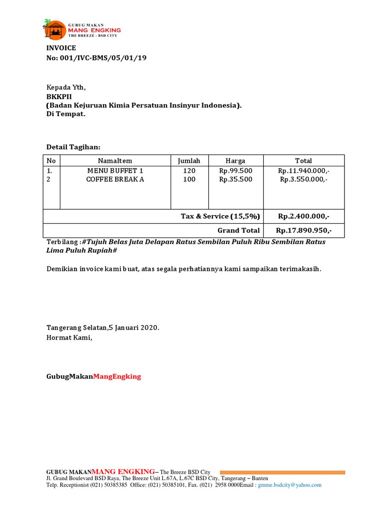 Invoice Gubug Makan Mang Engking | PDF | Bisnis | Pengelolaan Keuangan ...