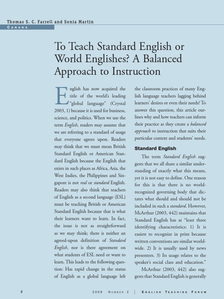 Teaching Standard vs. World Englishes | PDF | English As A Second Or ...