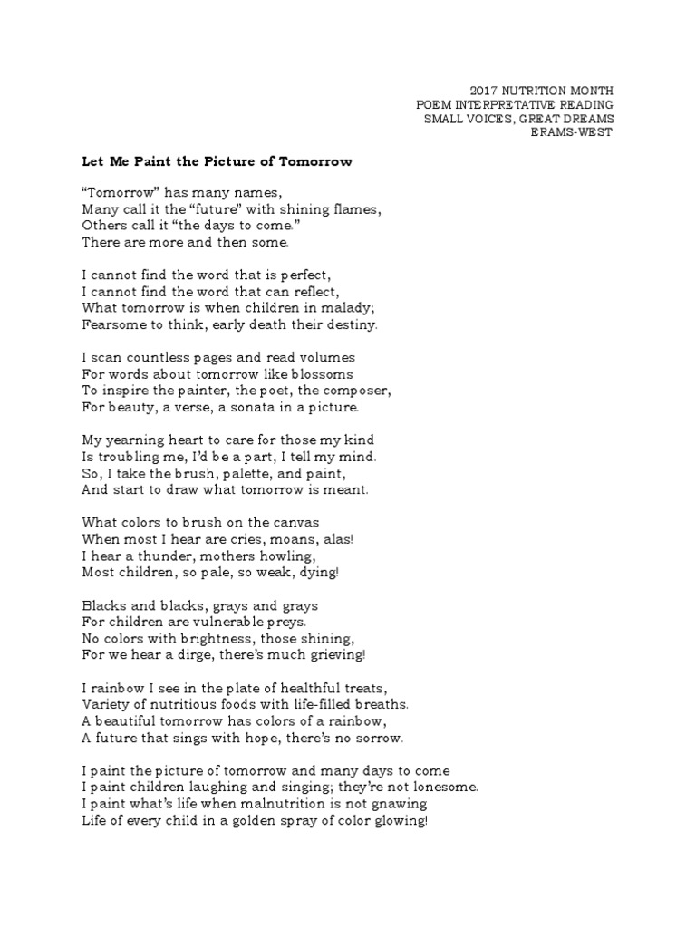 2017 Nutrition Month Small Voices Poem Interpretative Reading Erams ...