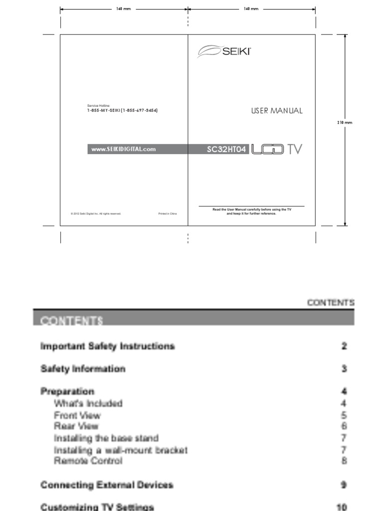 Seiki Manual SC32HT04 PDF PDF Television Menu