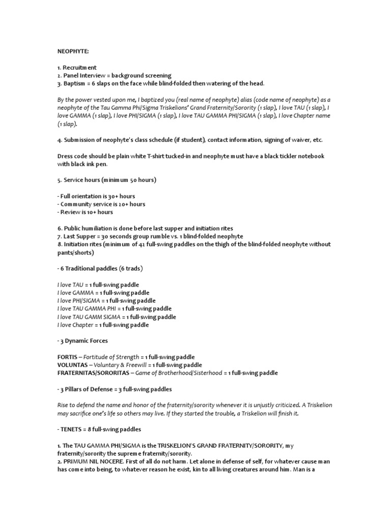 Tau Gamma Phi Initiation Rites Guide | PDF | Fraternities And ...