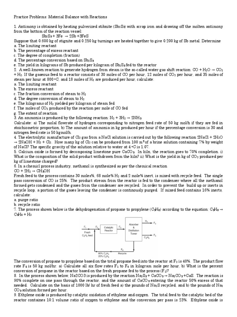 Practice Problems Mat Bal With RXN | PDF | Stoichiometry | Mole (Unit)