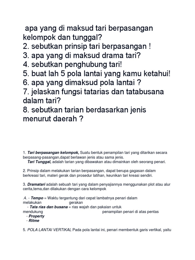 Apa Yang Di Maksud Tari Berpasangan Kelompok Dan Tunggal
