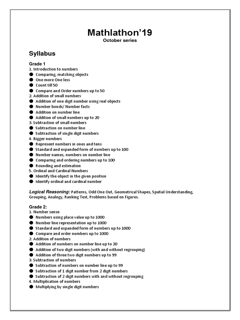 Mathlathon Syllabus | PDF | Numbers | Multiplication